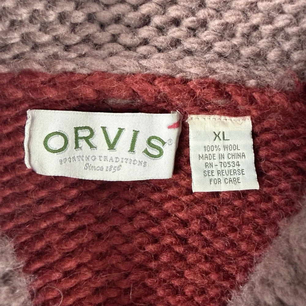 Orvis Men's 100%‎ Wool Chunky Knit Shawl Collar Sweater XL Burgundy Brown
